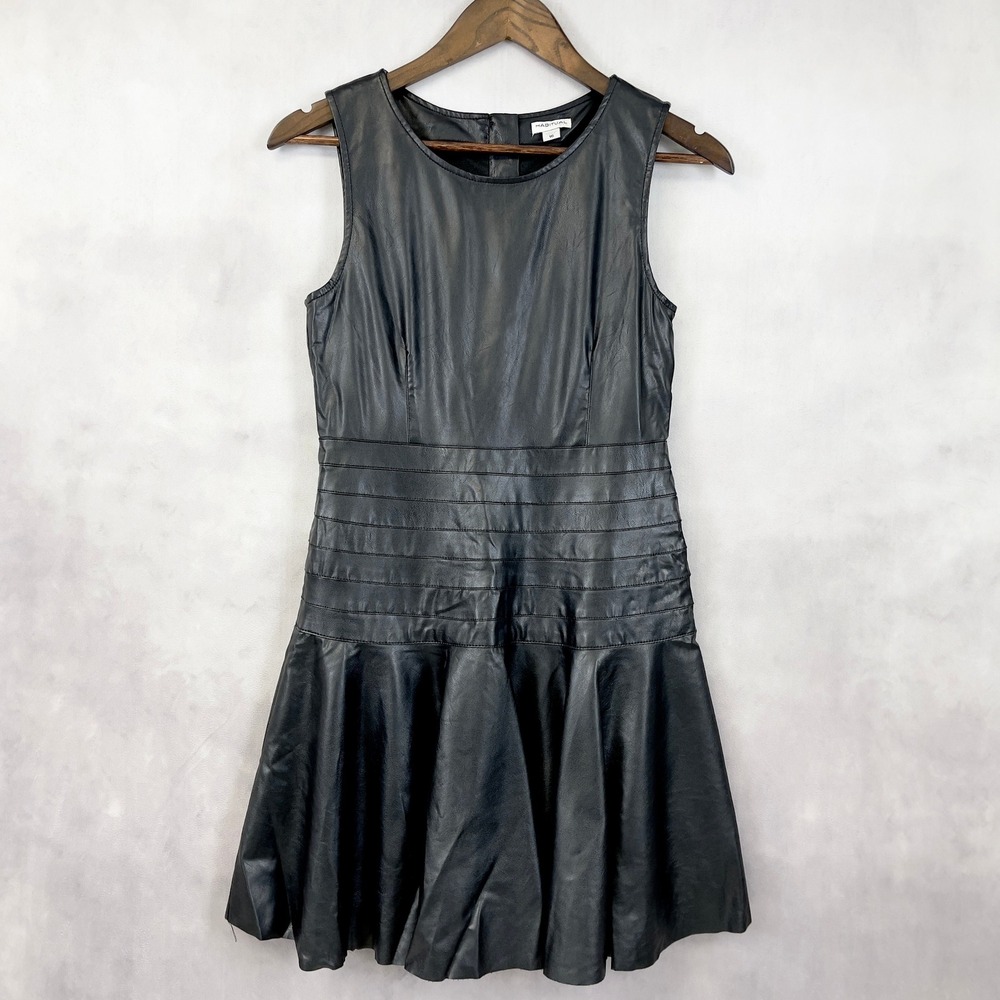 Habitual Kids Black Faux Leather Skater Dress Size 16 Edgy Soft Goth Minimal‎